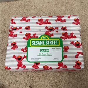 Sesame Street ELMO QUEEN Striped Sheet Set 200 Thread Count 100% Cotton NEW